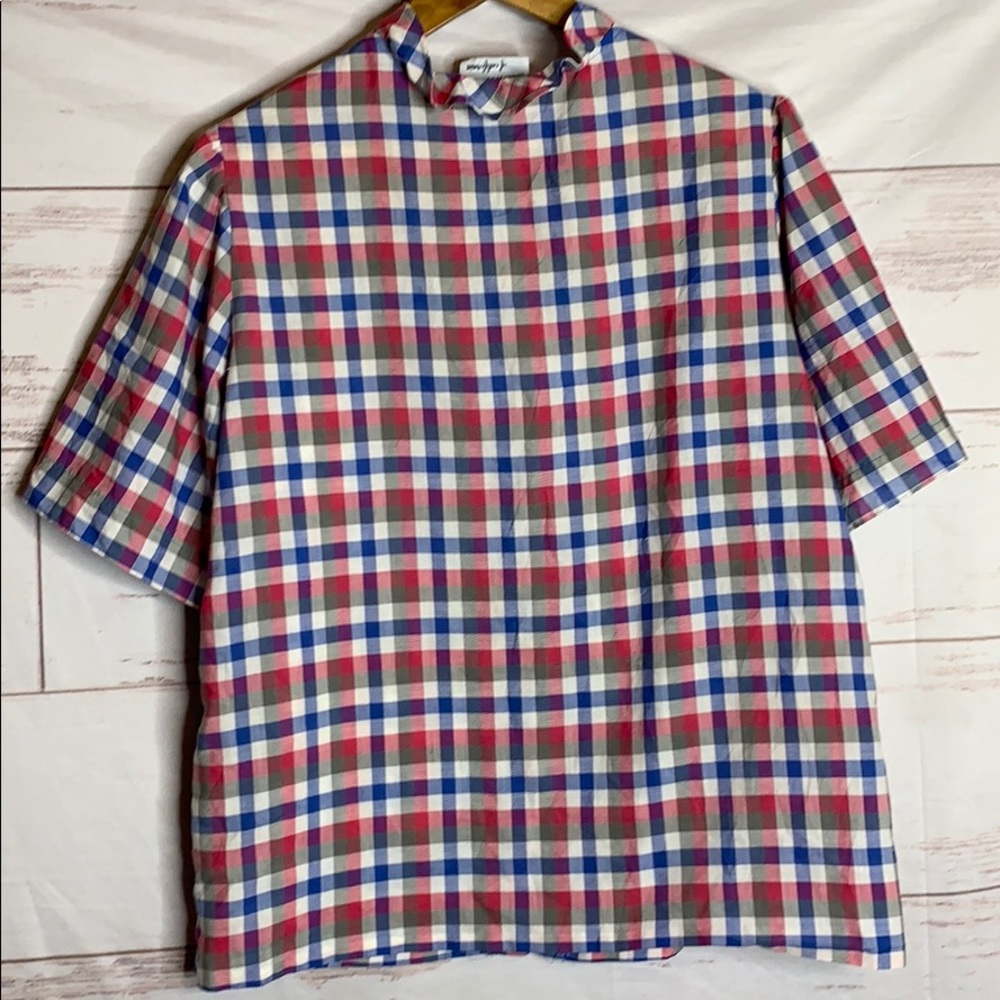 Vintage 70s coastal cowgirl ruffled check short sleeve western style blouse - Picture 10 of 11